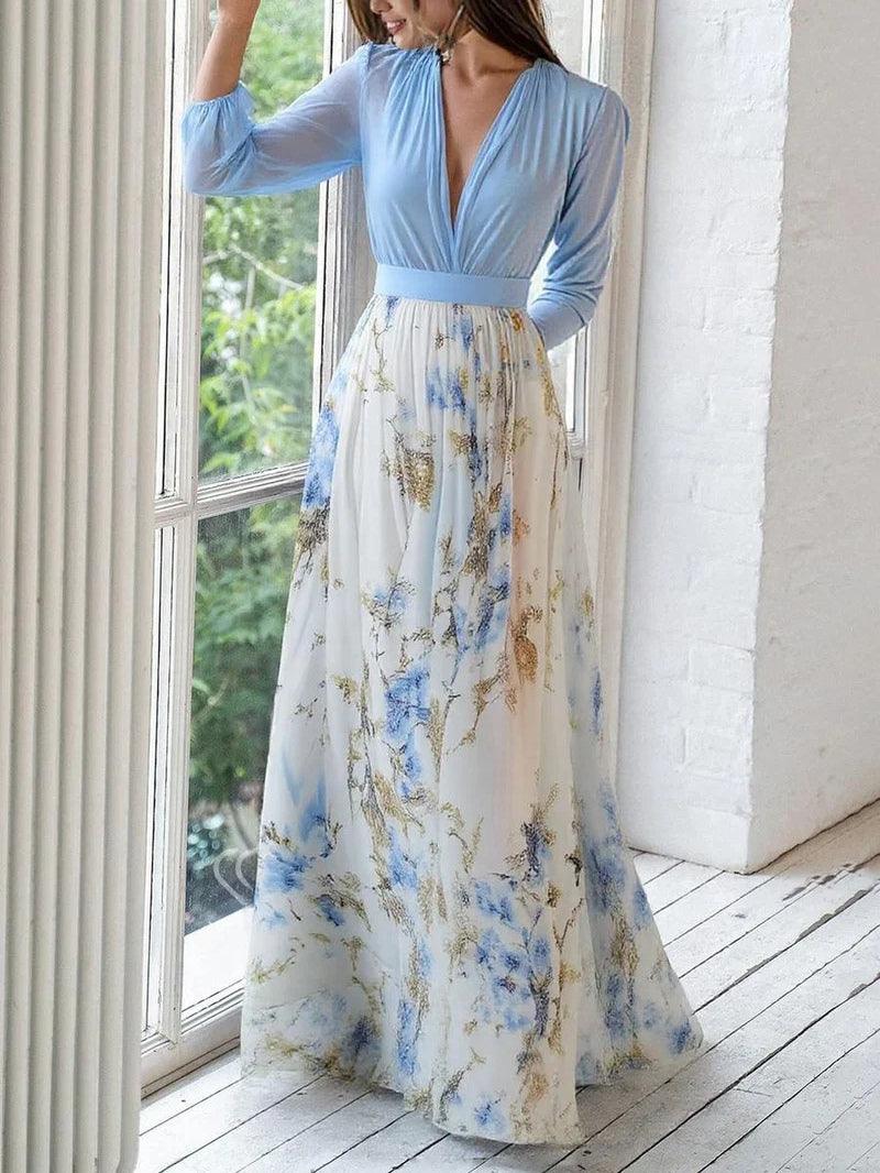 Madeleine Stunning Floral Print V-Neck Maxi Dress Dress