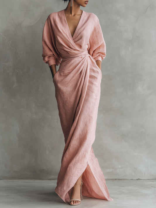 Florence Pink Linen Blend Maxi Dress