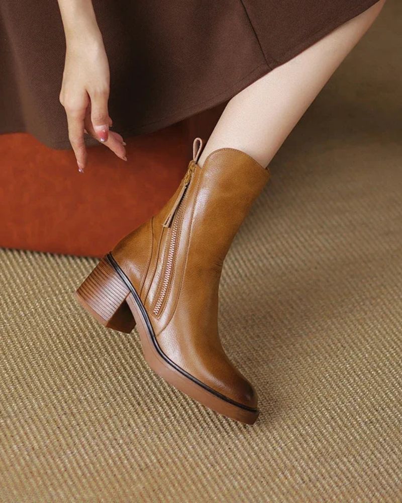 Kendall Elegant Black Leather Boots with a Comfortable Heel