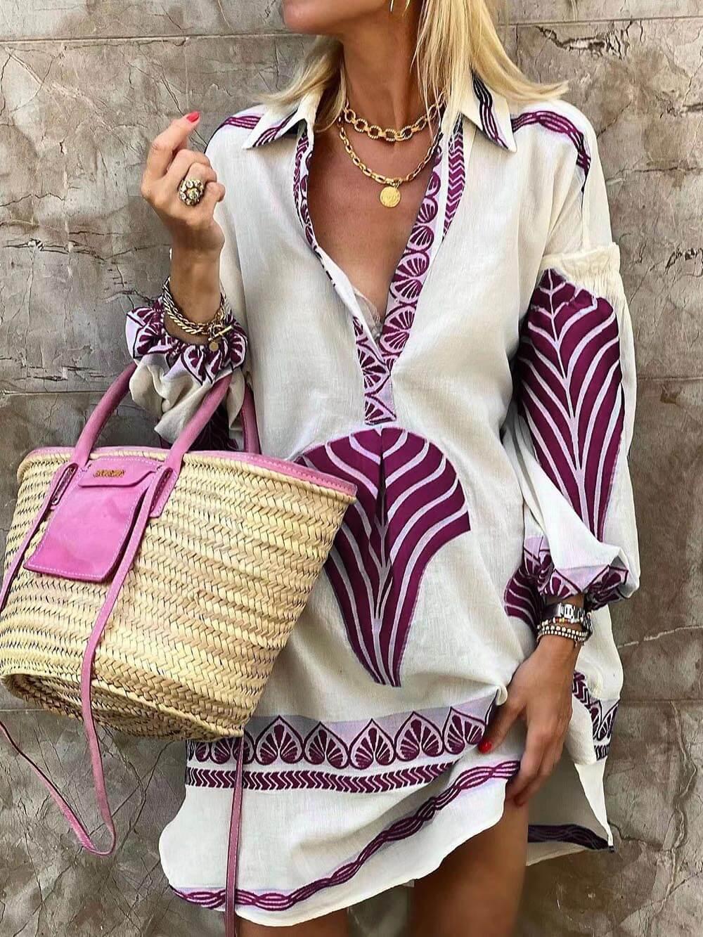 Flore Tropical Look Simple Unique Print Holiday Mini Dress