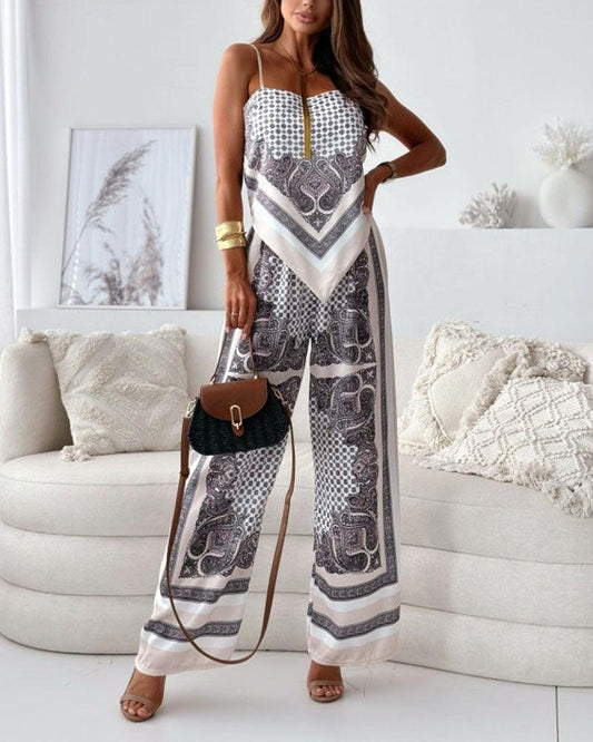 Helen Vacation Ready Stylish Lace-Up Vest & Pants Two-Piece Set Dress