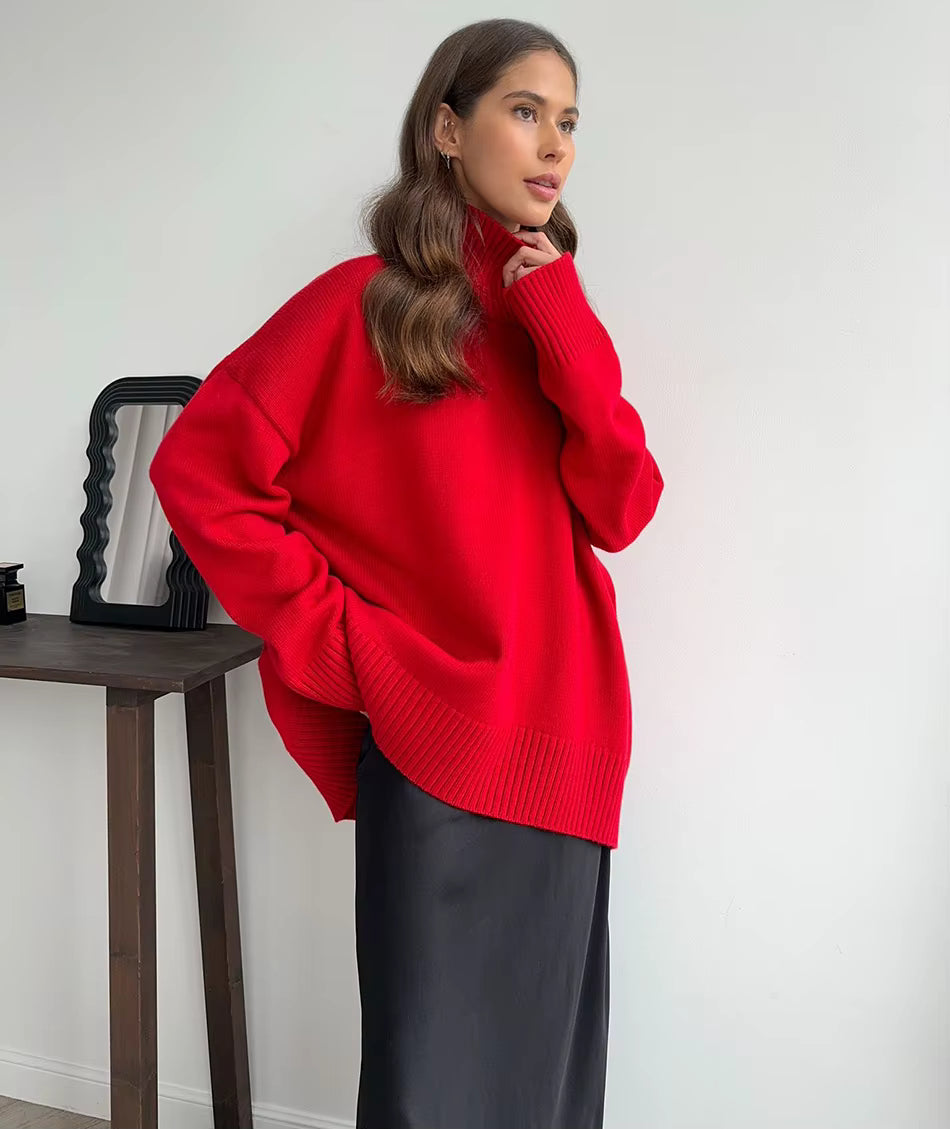 Ebony Oversized High-Neck Knit Sweater