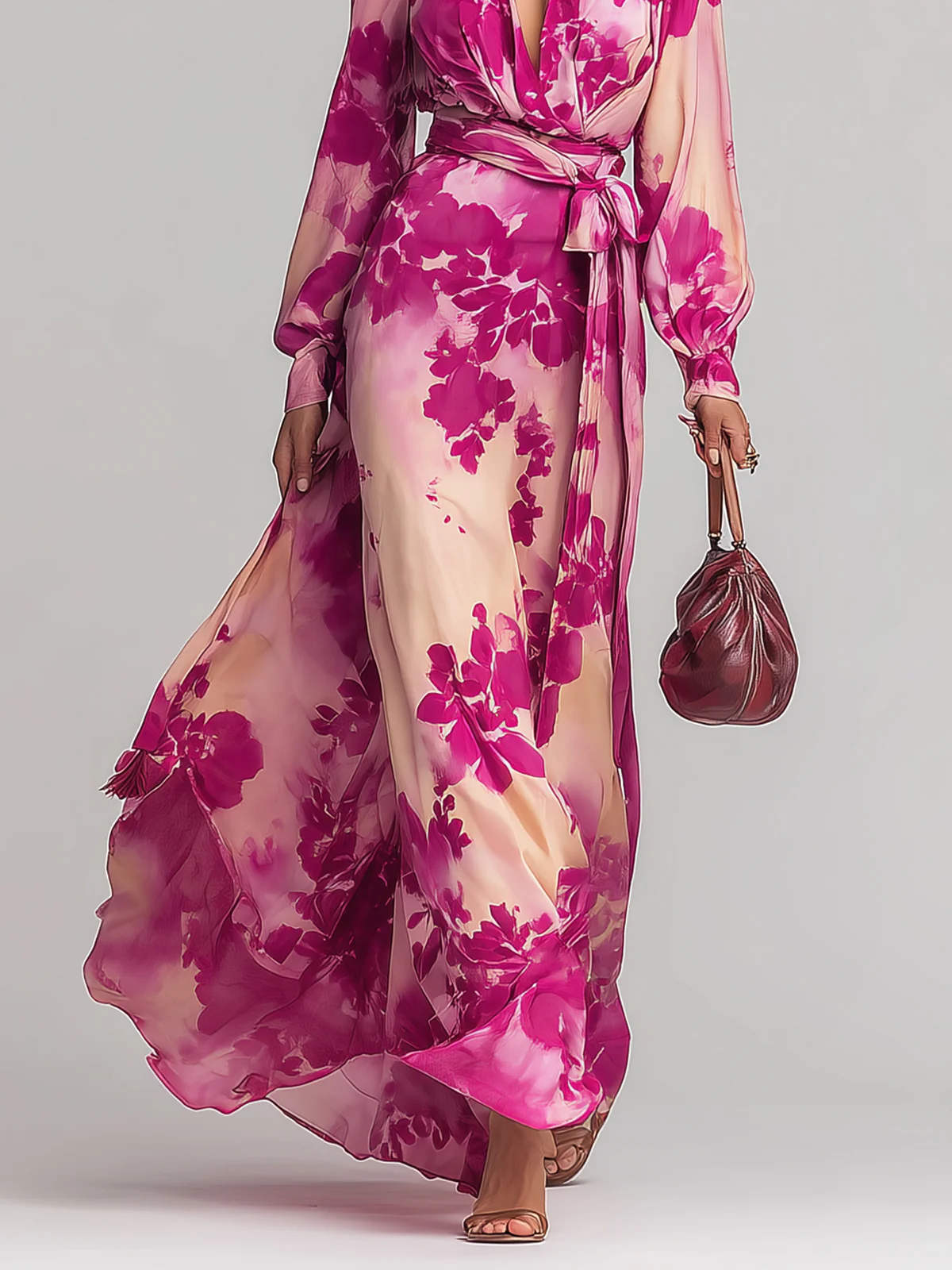 Julia Rose Floral V-Neck Belted Maxi Dress