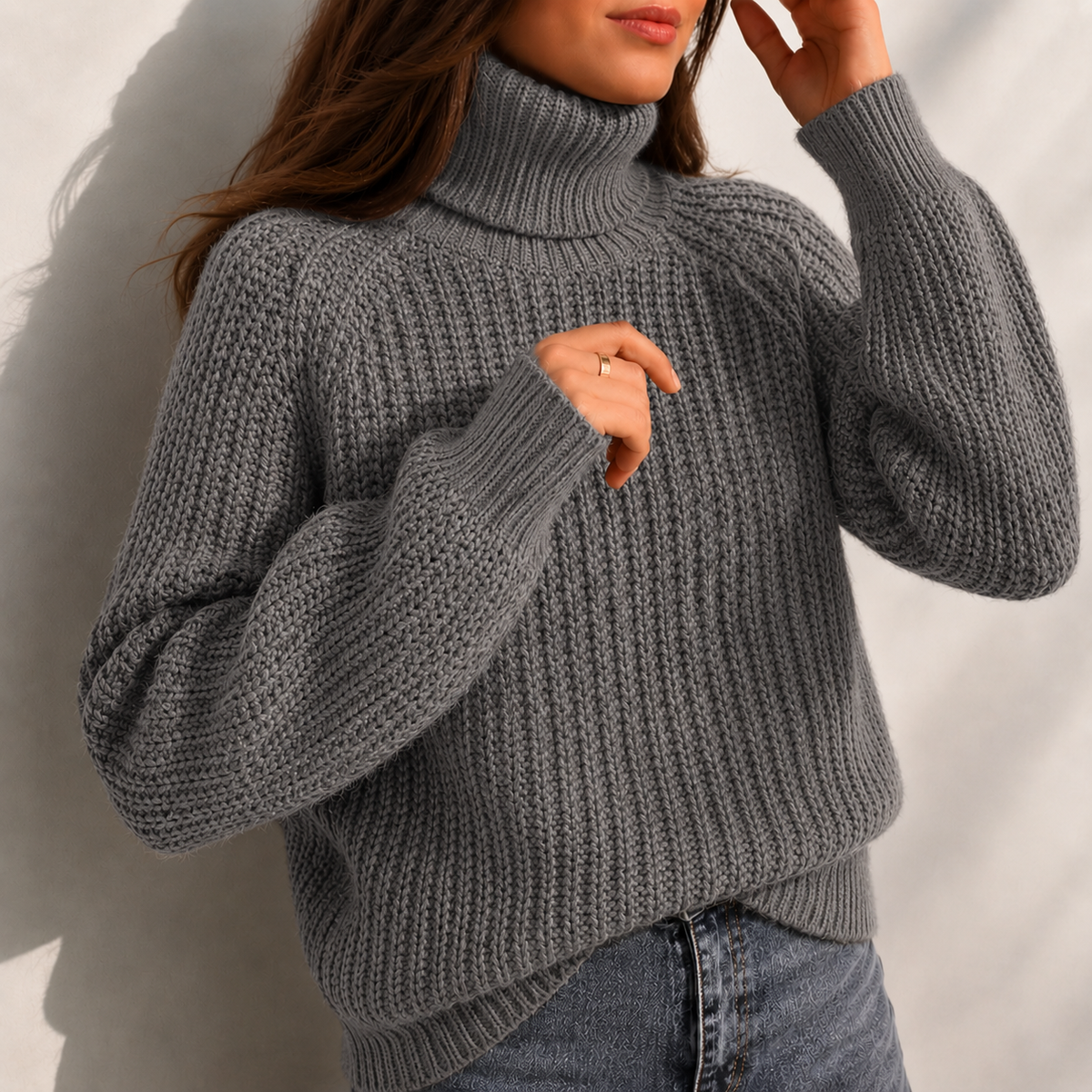 Daisy Turtleneck Sleeve Split Hem Sweater