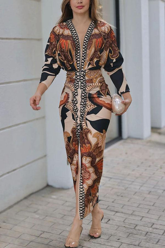 Eva Sun Escape Unique Print Dolman Midi Dress