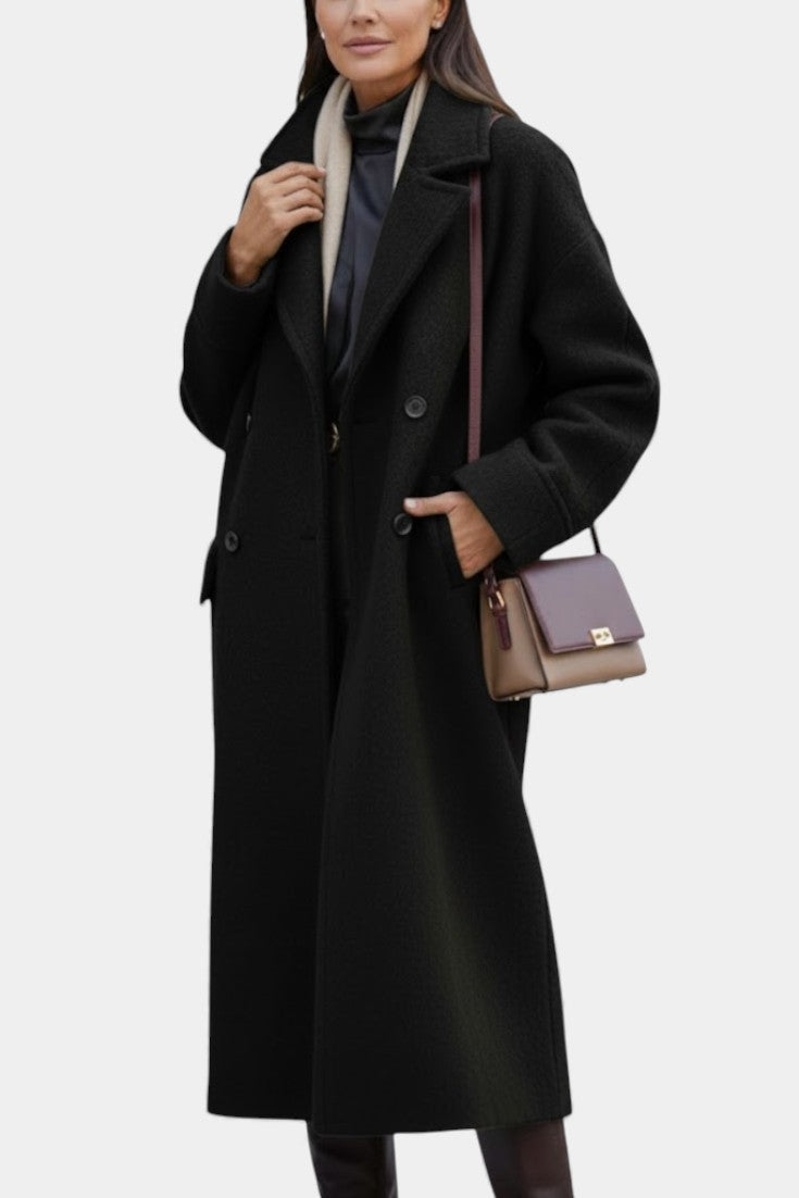 Grace Long Oversized Double-Breasted Coat with Notched Collar