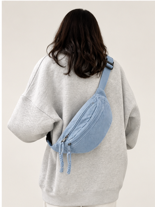 Blauw Corduroy Schoudertas