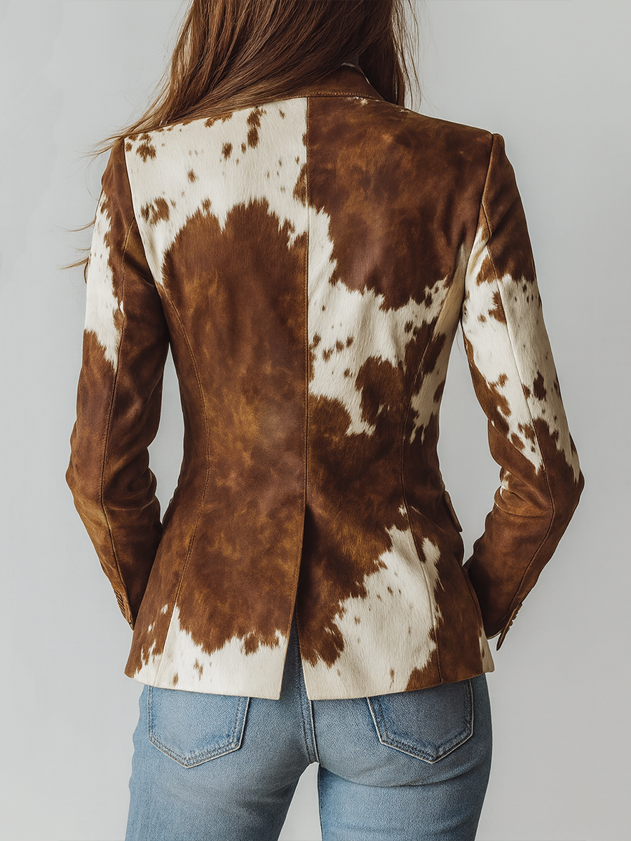 Agnes Duurzame Vintage Blazer met Koeienprint