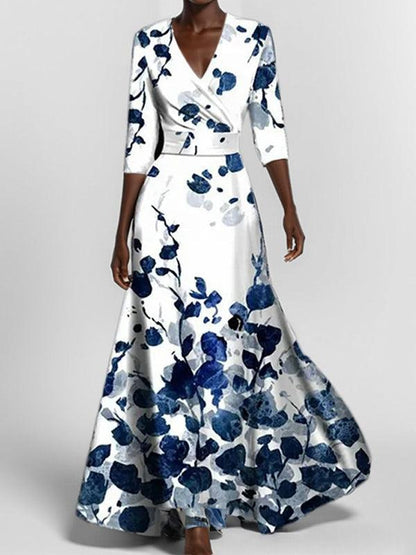 Lea Seaside Glam Elegant Mid Sleeve Maxi Dress Ensemble