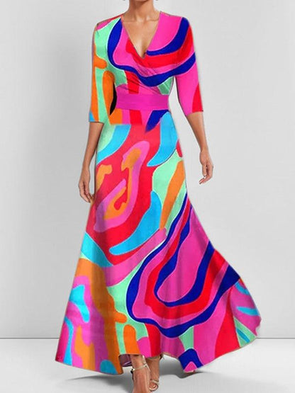 Lea Seaside Glam Elegant Mid Sleeve Maxi Dress Ensemble
