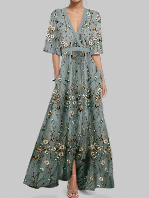 Lea Seaside Glam Elegant Mid Sleeve Maxi Dress Ensemble
