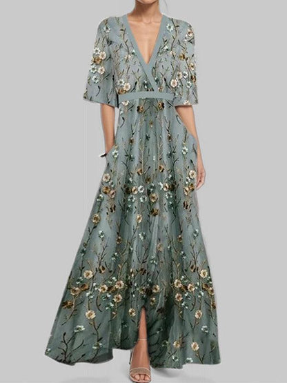 Lea Seaside Glam Elegant Mid Sleeve Maxi Dress Ensemble