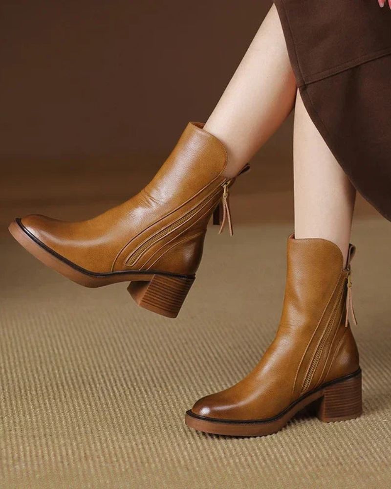 Kendall Elegant Black Leather Boots with a Comfortable Heel