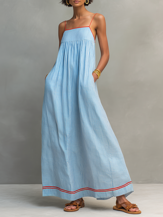 Darcy Striped Red Trim Maxi Dress