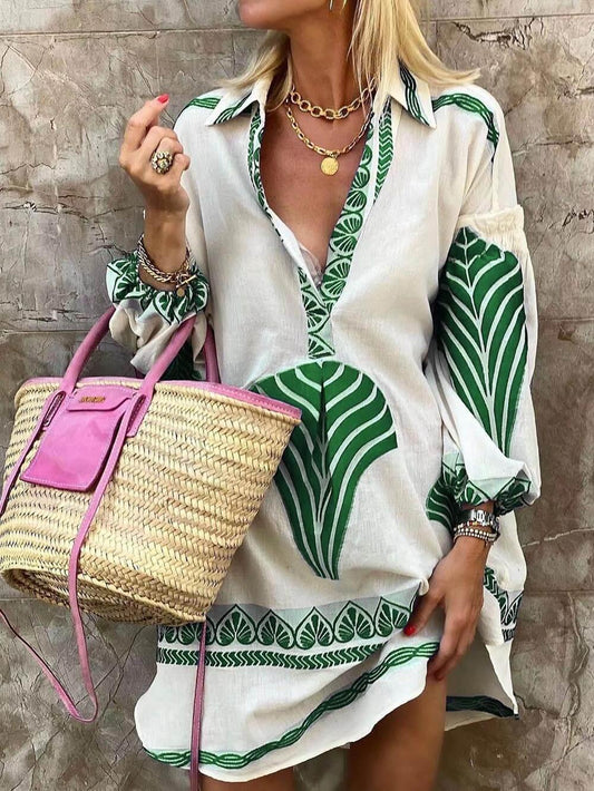 Flore Tropical Look Simple Unique Print Holiday Mini Dress