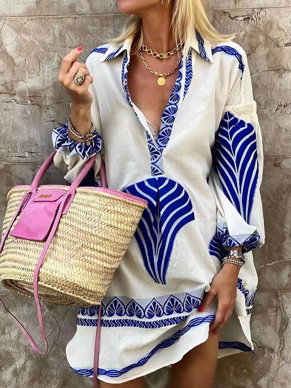 Flore Tropical Look Simple Unique Print Holiday Mini Dress