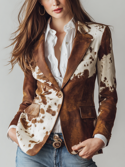 Agnes Duurzame Vintage Blazer met Koeienprint