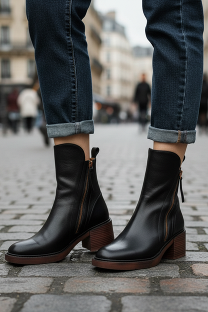 Kendall Elegant Black Leather Boots with a Comfortable Heel