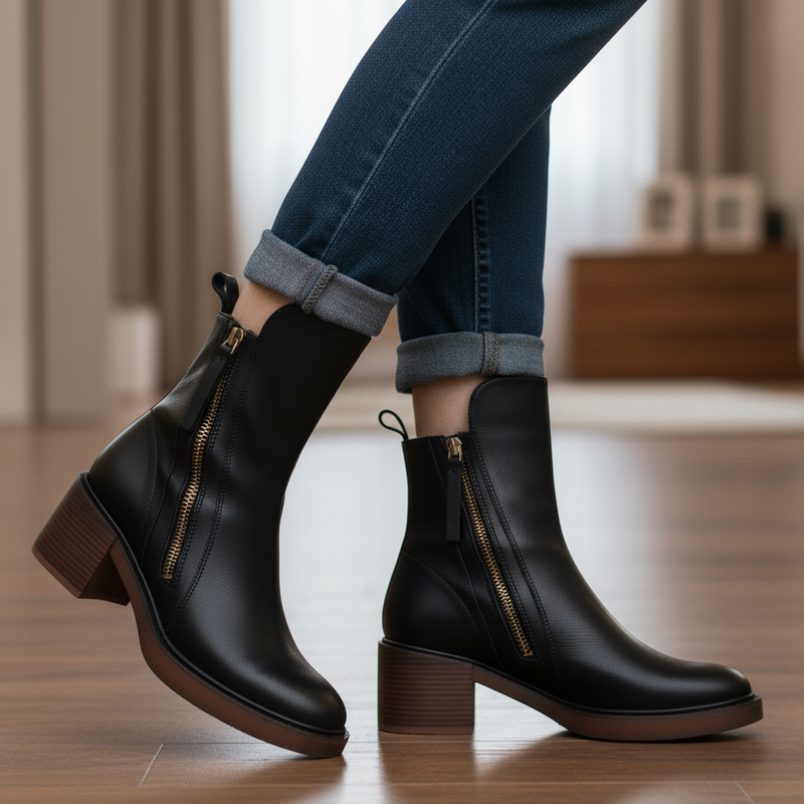 Kendall Elegant Black Leather Boots with a Comfortable Heel
