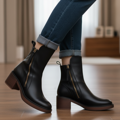 Kendall Elegant Black Leather Boots with a Comfortable Heel
