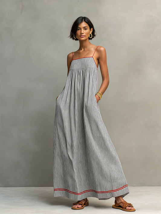 Darcy Striped Red Trim Maxi Dress