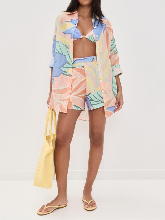 Amandine Tropical Leaf Printed Short Set