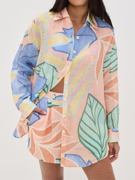 Amandine Tropical Leaf Printed Short Set