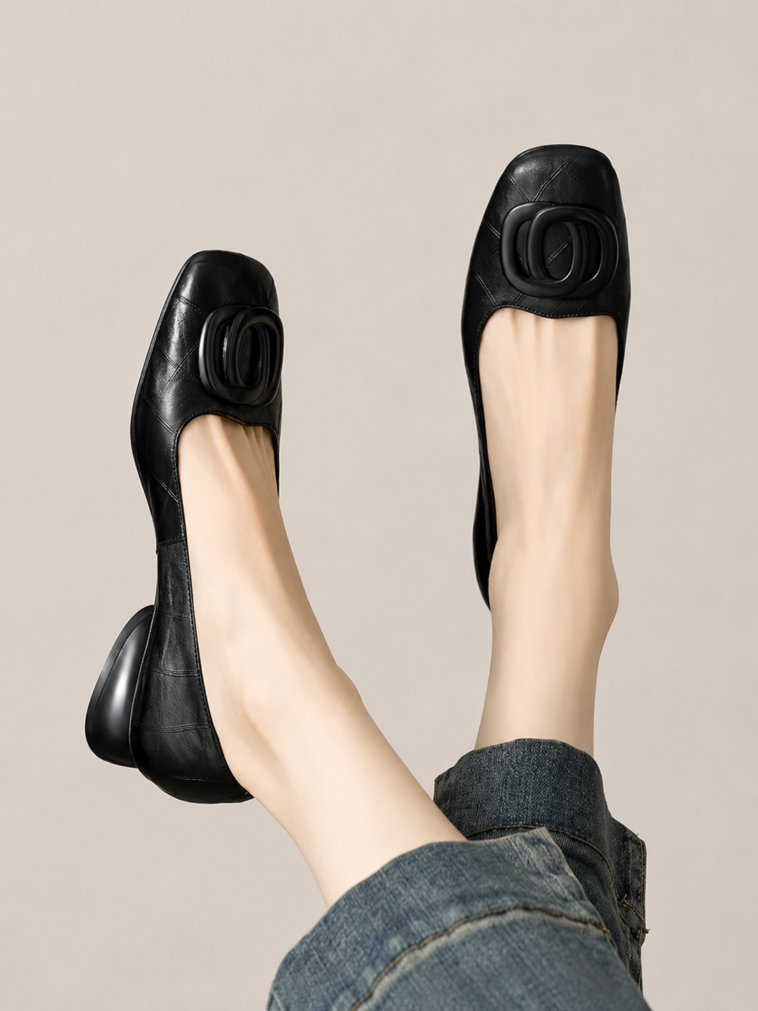 Laura Leren Ballerina's met Vierkante Neus