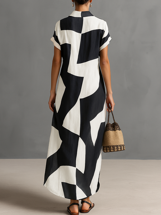 Annika Geometric Linen Blend Maxi Dress