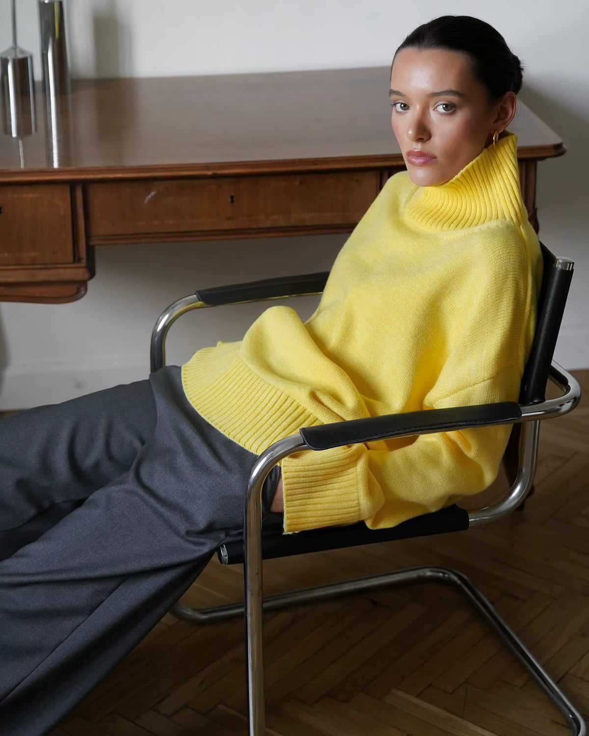 Ebony Oversized High-Neck Knit Sweater
