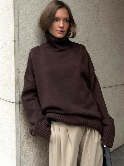 Ebony Oversized High-Neck Knit Sweater