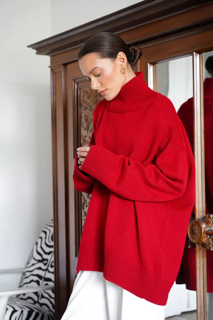 Ebony Oversized High-Neck Knit Sweater