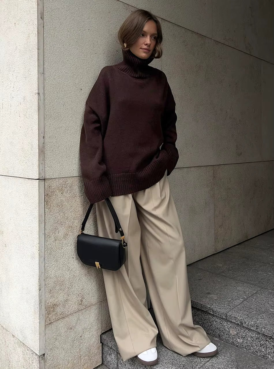 Ebony Oversized High-Neck Knit Sweater