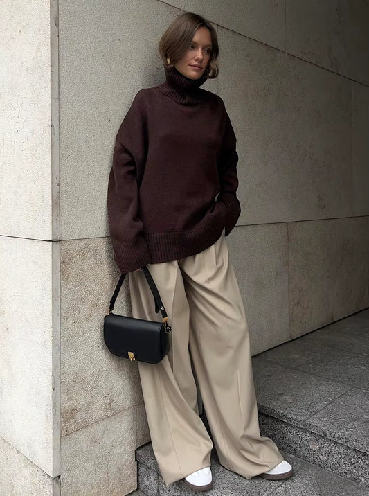 Ebony Oversized High-Neck Knit Sweater