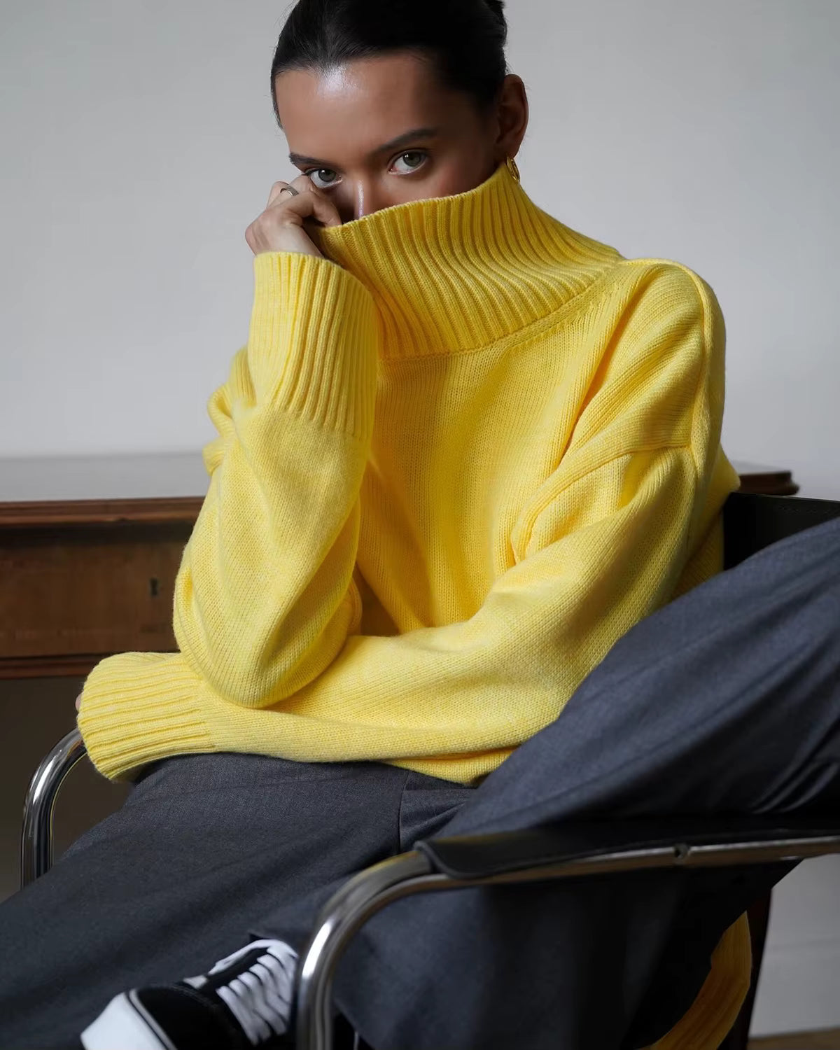 Ebony Oversized High-Neck Knit Sweater