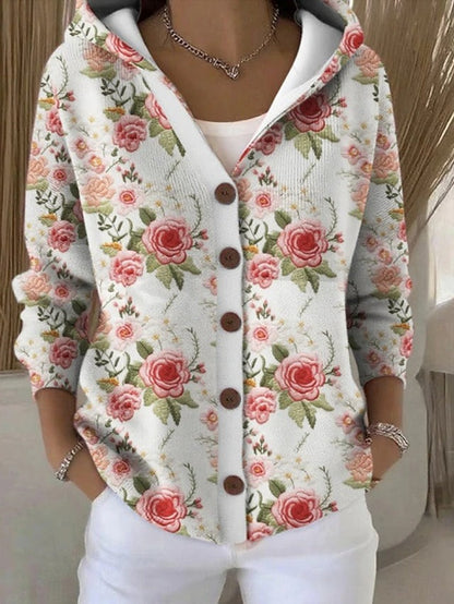 Marit Gebreid Vest met Print en Capuchon
