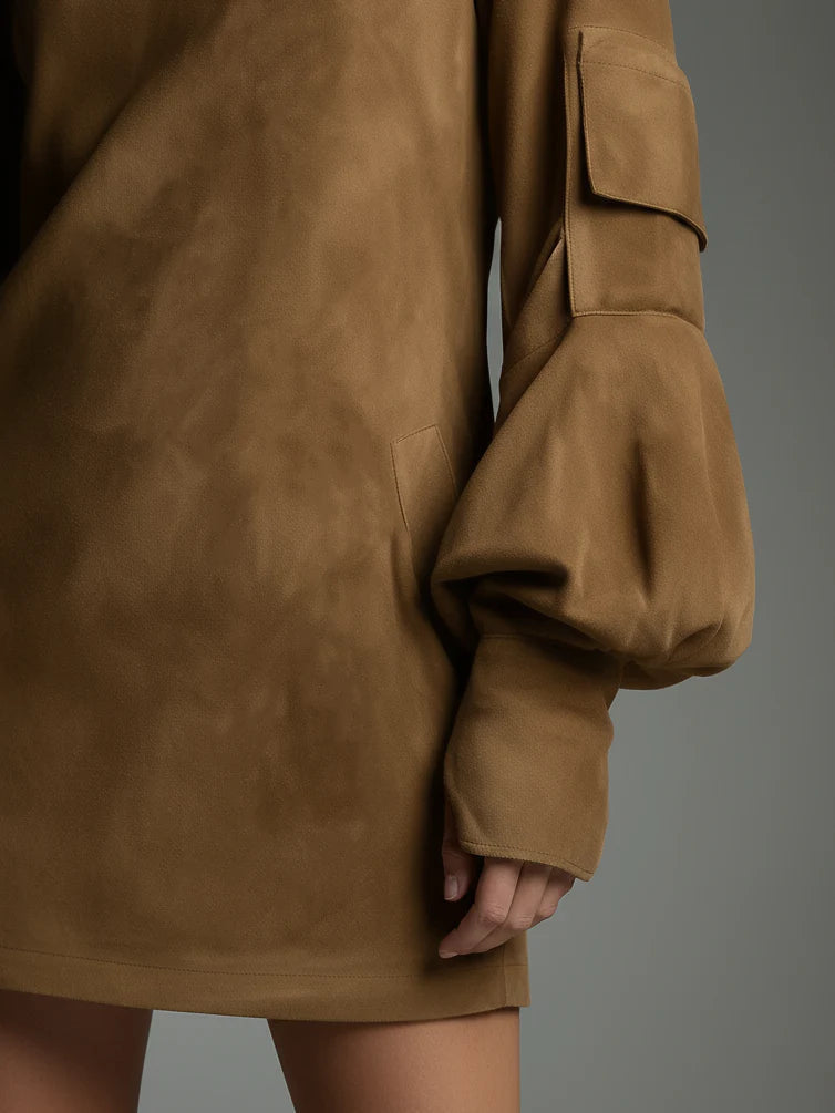 Bibiane Mini Jurk Oversized in Suède met Hoge Hals