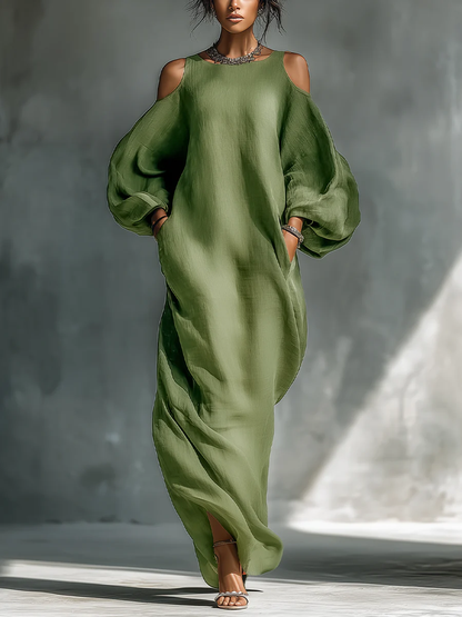 Anika Green Off-Shoulder Puff Sleeve Maxi Dress