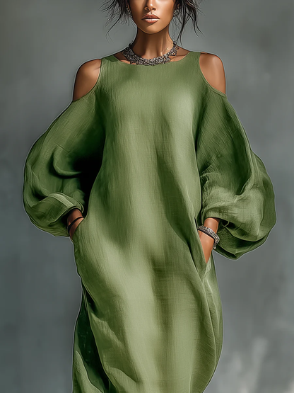 Anika Green Off-Shoulder Puff Sleeve Maxi Dress