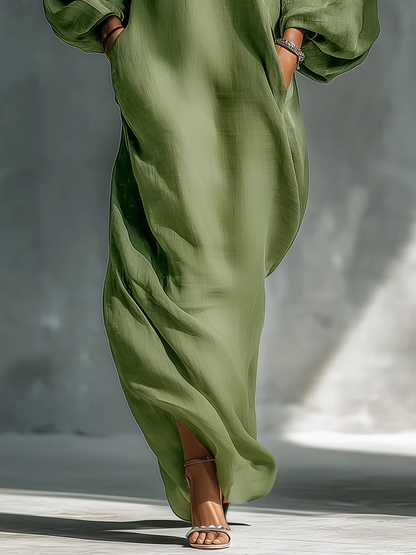 Anika Green Off-Shoulder Puff Sleeve Maxi Dress