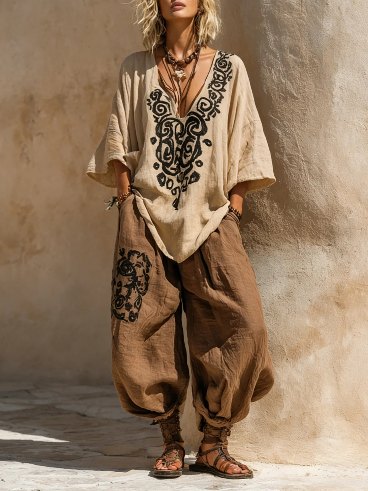 Margaret Nomadic Bohemian Art Print Three-Piece Set Outfit
