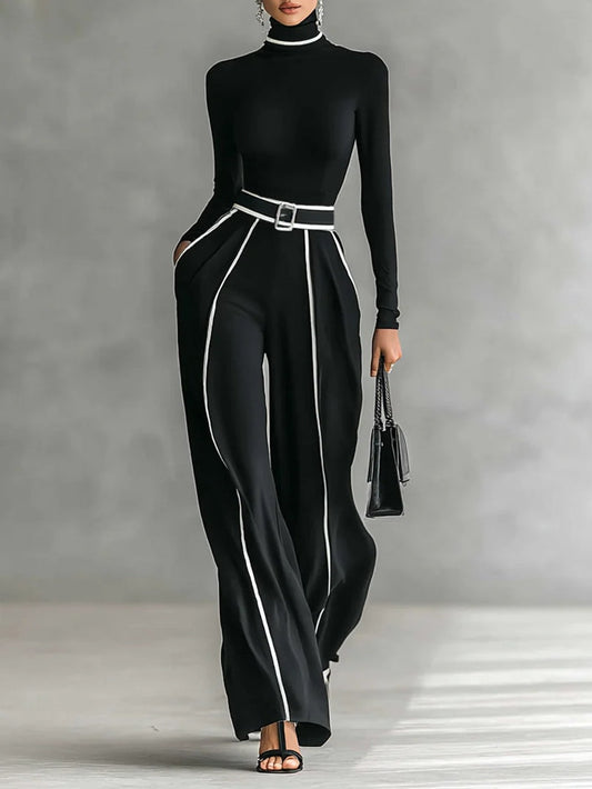 Emma Elegant Set met Hoge Kraag en Wijde Broek
