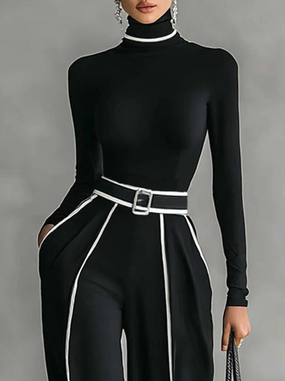 Emma Elegant Set met Hoge Kraag en Wijde Broek