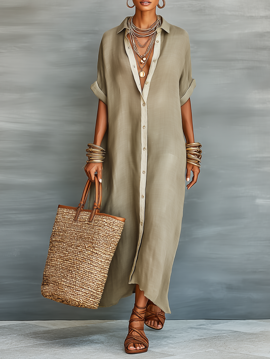Estelle Linen Blend Shirt Maxi Dress
