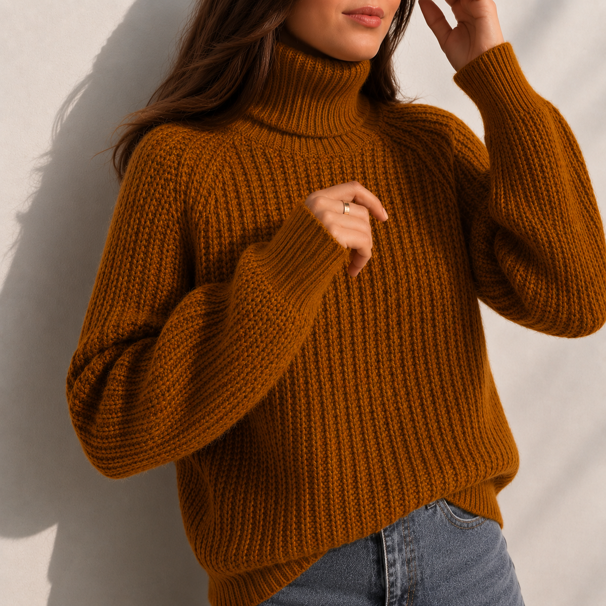 Daisy Turtleneck Sleeve Split Hem Sweater