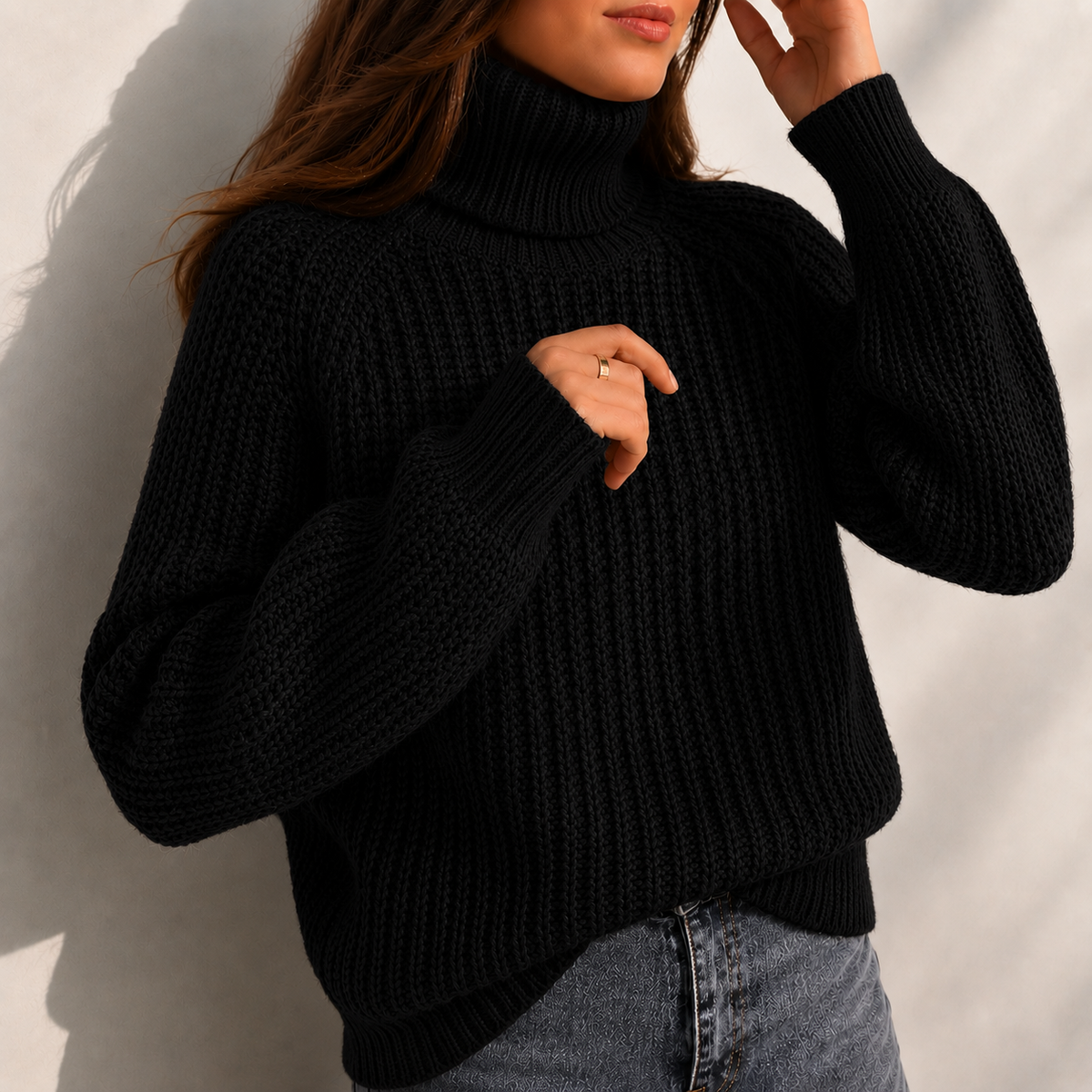 Daisy Turtleneck Sleeve Split Hem Sweater