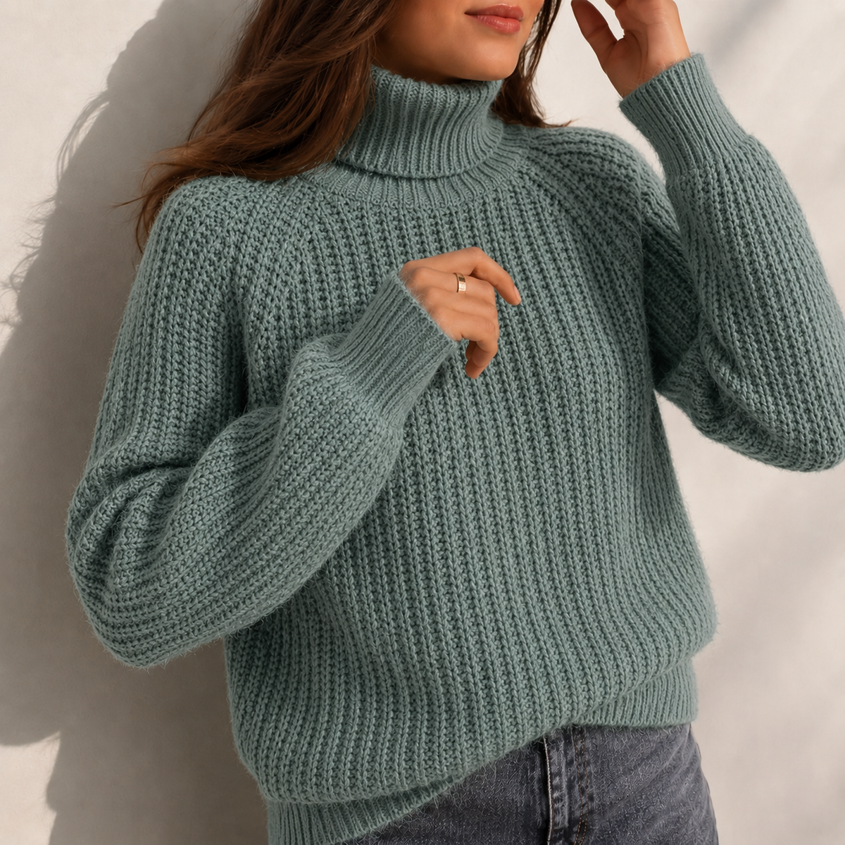 Daisy Turtleneck Sleeve Split Hem Sweater