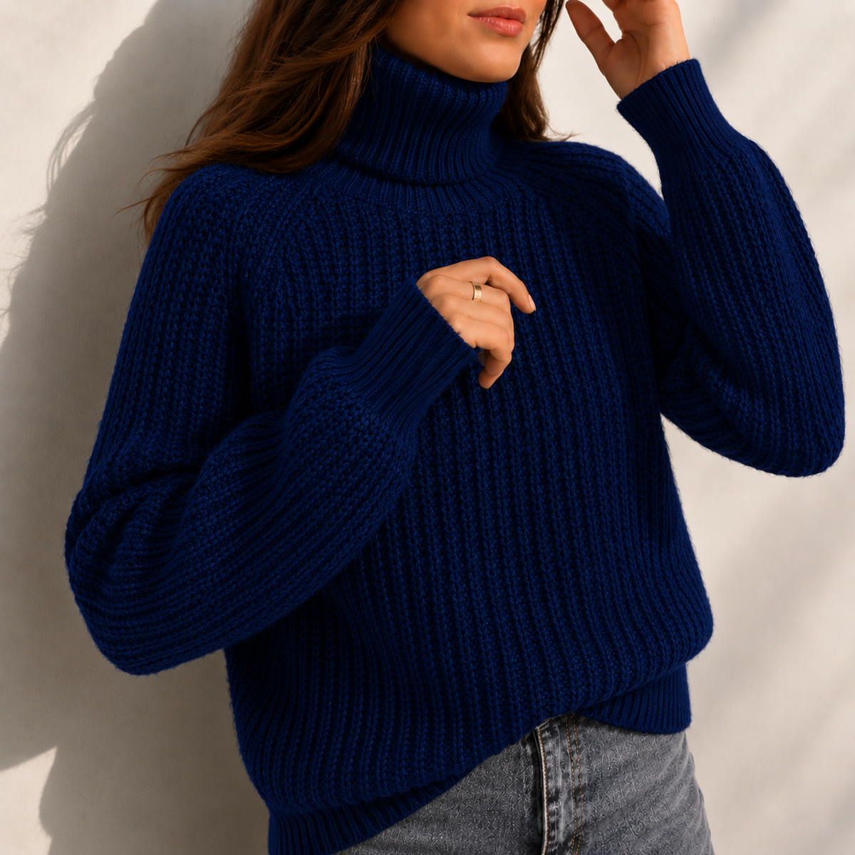 Daisy Turtleneck Sleeve Split Hem Sweater