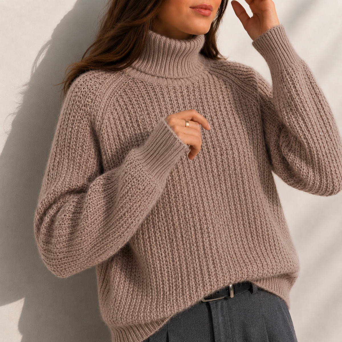 Daisy Turtleneck Sleeve Split Hem Sweater