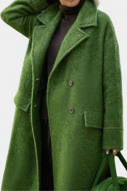 Grace Long Oversized Double-Breasted Coat with Notched Collar